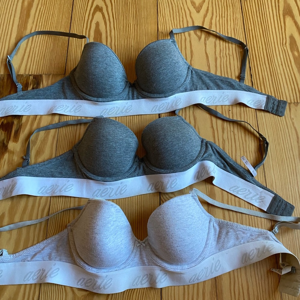 Aerie Gray and White Bra Trio